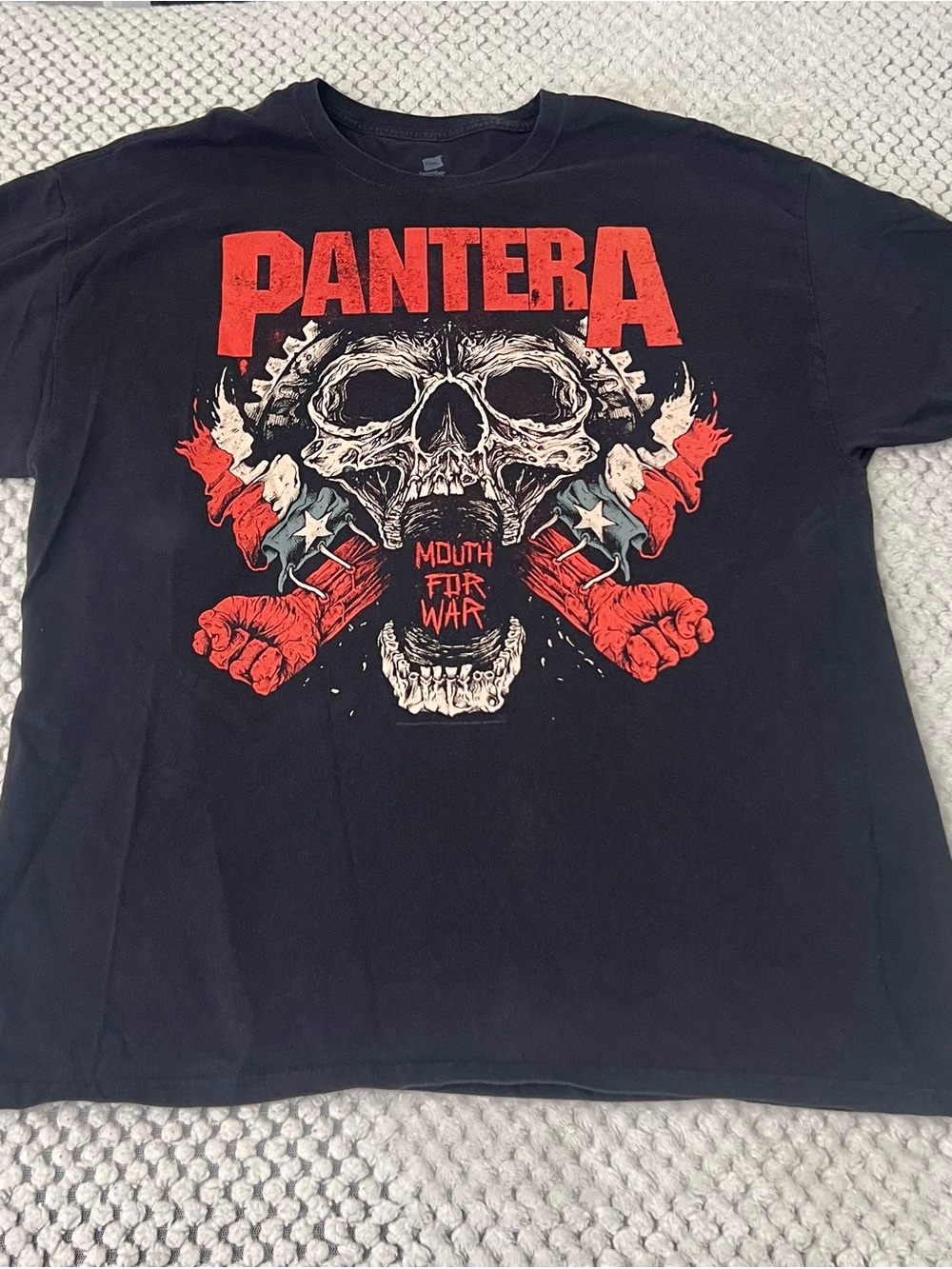 Hanes Black Tee with Bold Red Chest Graphic